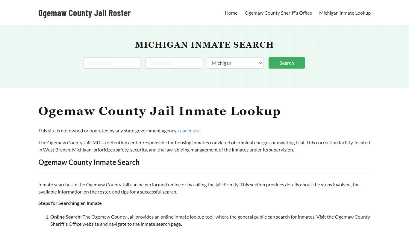 Ogemaw County Jail Roster Lookup, MI, Inmate Search