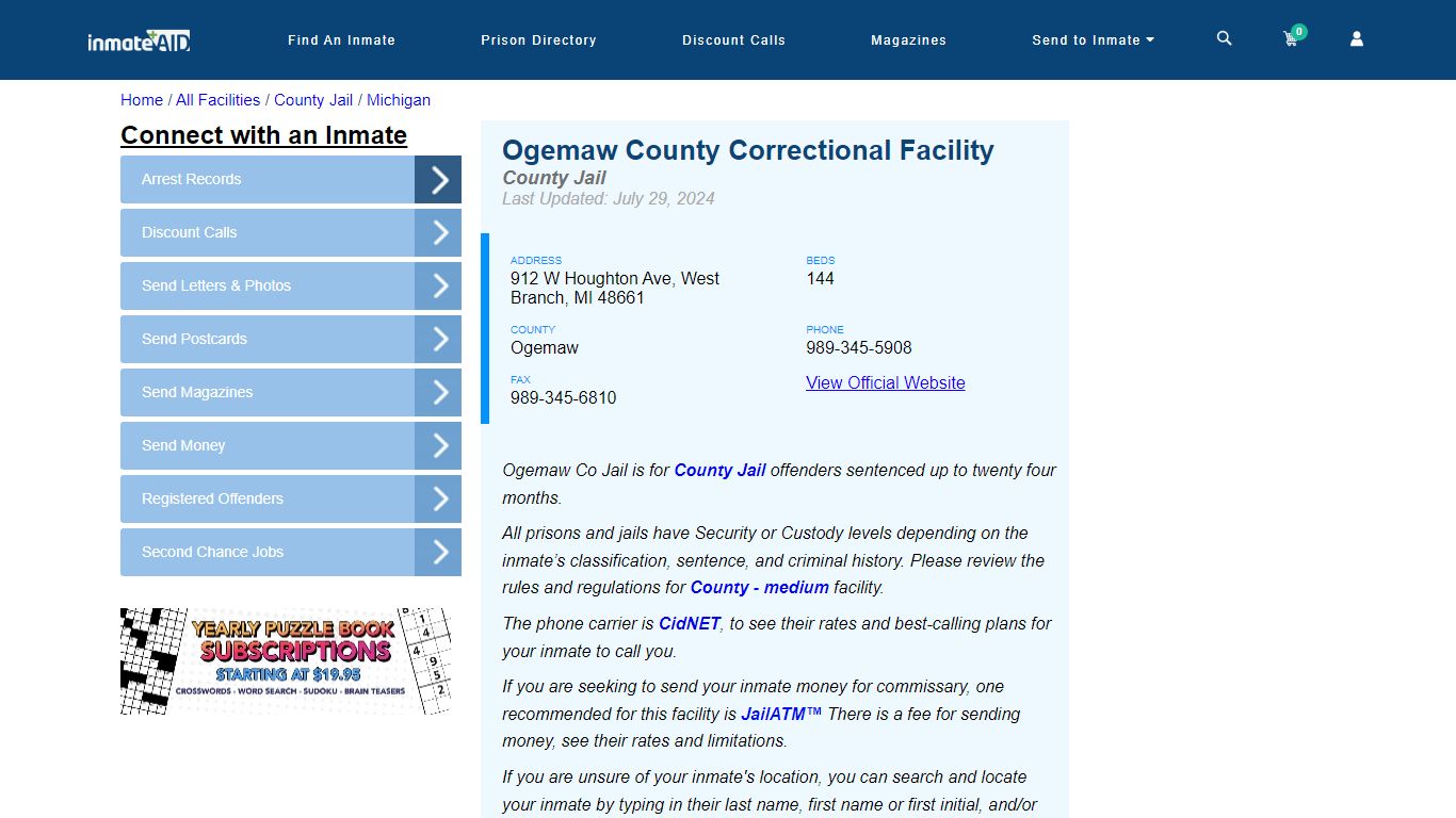 Ogemaw County Correctional Facility - Inmate Locator